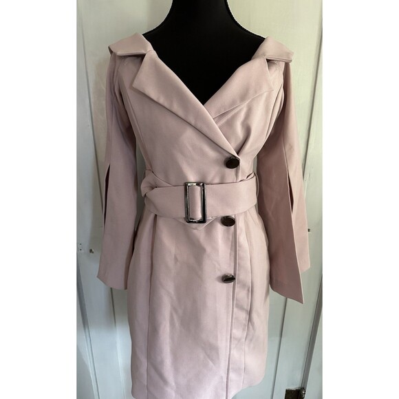 Elliatt Pink Off Shoulder Belted Trench Coat Style Dress w/wire Bodice Size S - Picture 5 of 9